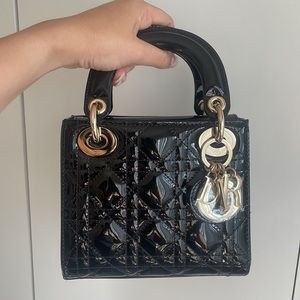 Mini black patent Lady Dior bag